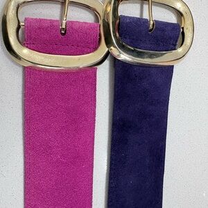 Elegant Gold Buckle Suede Belt Set - Fuchsia and Navy